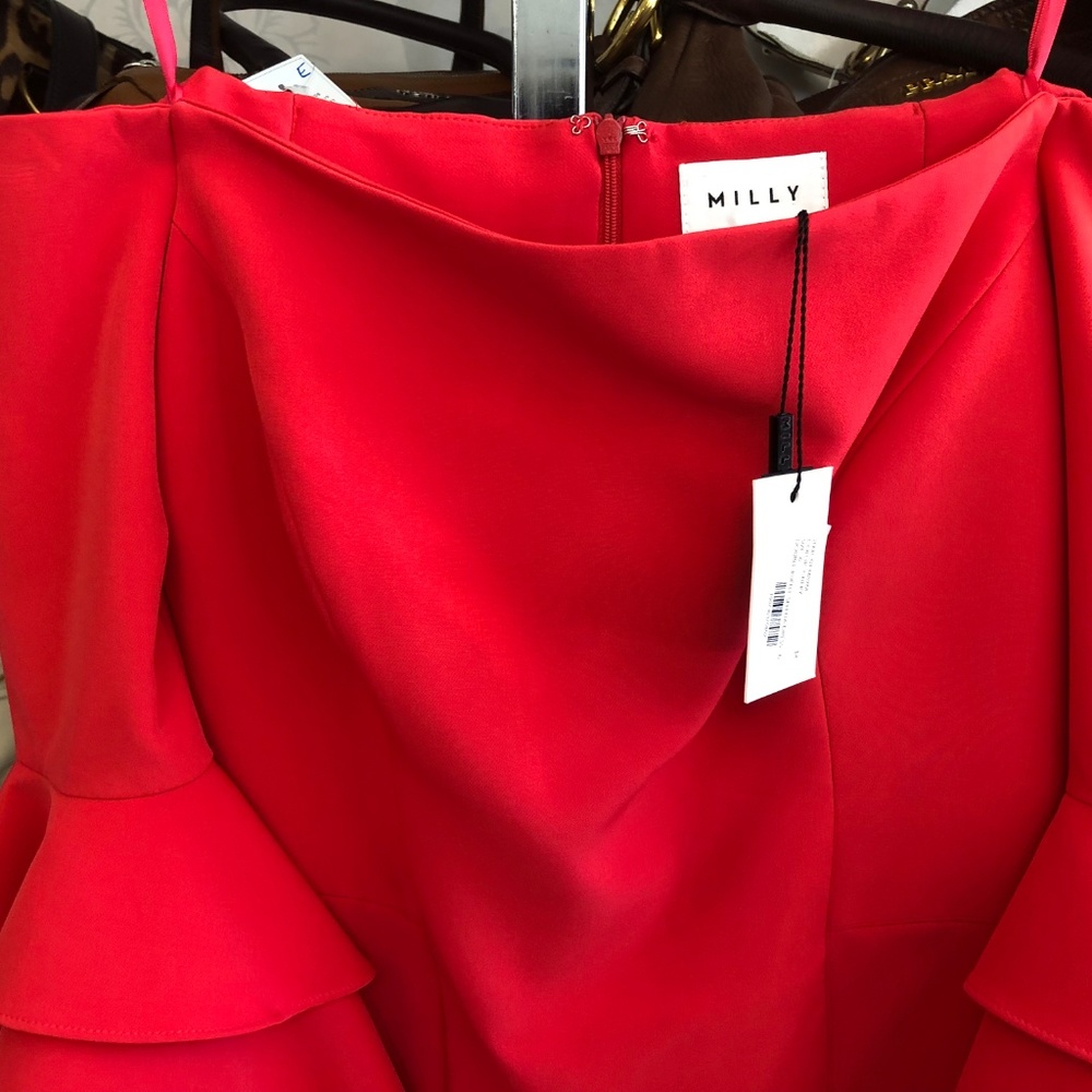 MILLY Cherry Red Double Ruffle SELENA Dress - Picture 5 of 8